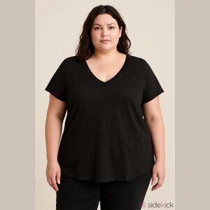 Tahari Women's Size 1X Black V Neck 100% Linen Classic Neutral T-Shirt